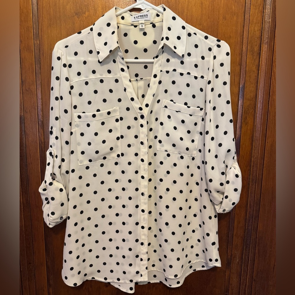 Express Black and White Polka Dot Portofino Button-Down Shirt
